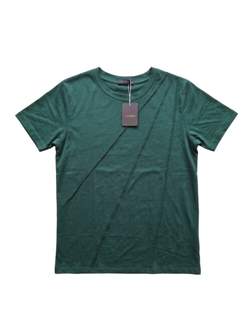 NWT | LUXVEER Emerald Green Diagonal Pleated Geometric Short Sleeve Top | 2XL